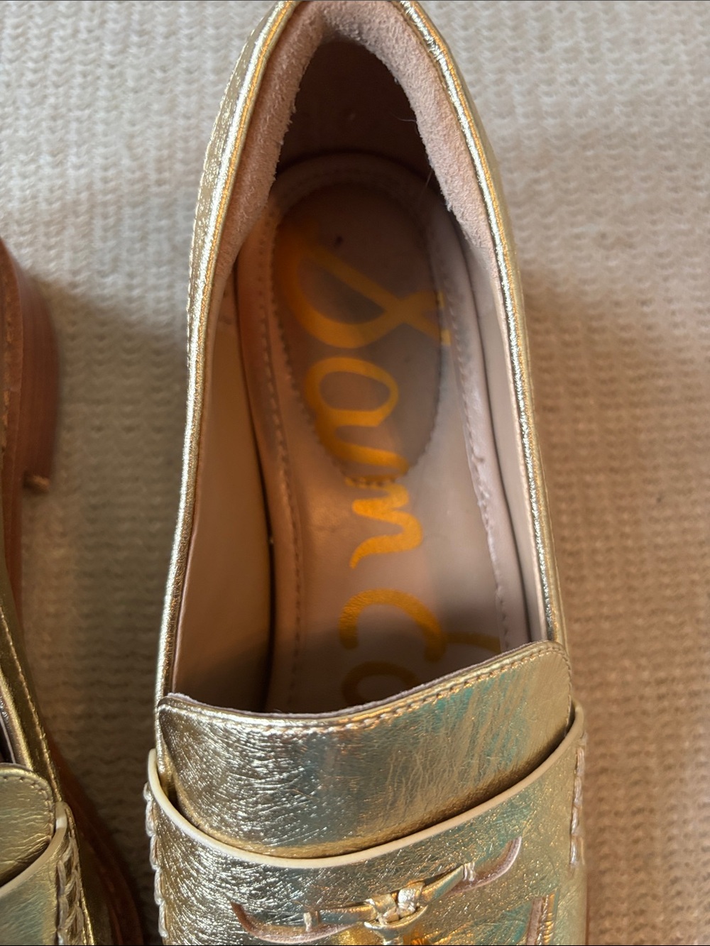 Sam Edelman Denise Metallic Gold Leather Loafers with Bit Detail - Picture 3 of 8
